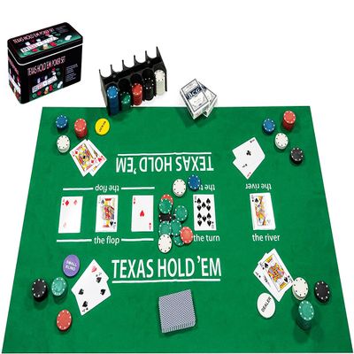 Engelhart - 320900 - Complete Poker Set - Metal Box with Mat, 200 Chips (4 g), 2 Card Games, Dealer Buttons, Small and Large Shields + Game Rules