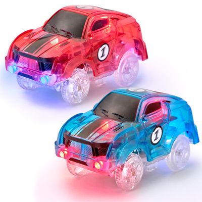 JitteryGit Replacement Light Up Magic Cars For Glow Flex Tracks - Extra LED Car Accessories For Race Track & Glow In The Dark Trax - Compatible with Most Tracks For Kids Boys and Girls (2 Racers Pack)