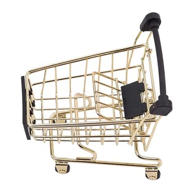ANDRESLAD 1pc Mini Golden Shopping Basket Decorative Trolley for Home Adornment Office Decor and Boys and Girls Play Unique Storage for Items