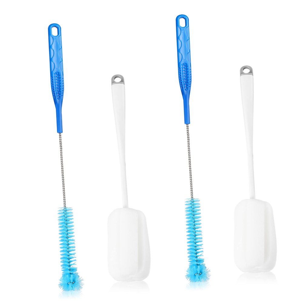 1set Sponge Brush and Bottle Cleaning Brush Kit Set for Narrow and Wide Mouth Bottles Ergonomic Long Handle Non-Slip Design for Home and Travel Use