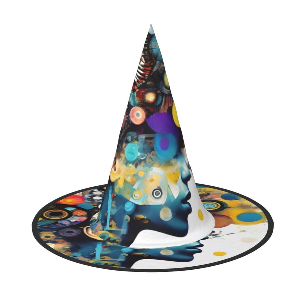 BGSHJVF Artificial Intelligence Brain Print Halloween Witch Hat Cosplay Caps Halloween Decoration Costume Accessories For Halloween Party