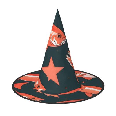 BGSHJVF Salmon Print Halloween Witch Hat Cosplay Caps Halloween Decoration Costume Accessories For Halloween Party
