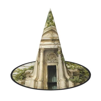BGSHJVF Antique Building With Roman Olive Branch And Greek Print Halloween Witch Hat Cosplay Caps Halloween Decoration Costume Accessories For Halloween Party