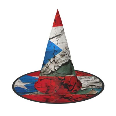 BGSHJVF Puerto Rico Wallpaper Flag Print Halloween Witch Hat Cosplay Caps Halloween Decoration Costume Accessories For Halloween Party