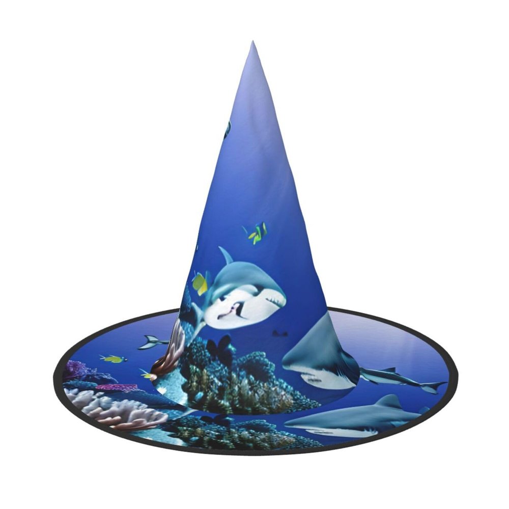 BGSHJVF Shark Swimming Under The Sea Print Halloween Witch Hat Cosplay Caps Halloween Decoration Costume Accessories For Halloween Party