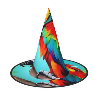 BGSHJVF Parrots On Tree Print Halloween Witch Hat Cosplay Caps Halloween Decoration Costume Accessories For Halloween Party