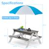 Beright 3-in-1 Kids Sand and Water Table, Wood Outdoor Convertible Picnic Table with Umbrella, 2 Trays, Activity Table for Outdoor Backyard Patio Play (Gray) view 3