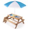 Beright 3-in-1 Kids Sand and Water Table, Wood Outdoor Convertible Picnic Table with Umbrella, 2 Trays, Activity Table for Outdoor Backyard Patio Play (Natural Wood) view 4