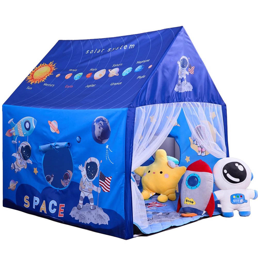 Naibrxh Space Rocket Ship Kids Tent with Mat for Boys & Girls Aged 3+ Toddler for Indoor Outdoor Playhouse Tent Set Sizes 4746.838.1In,Washable