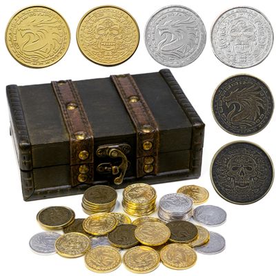 ACTIONDRAKE Metal Pirate Coins, 40 Pieces Lots of Toy Gold Coins for Tabletop Gaming, Roleplaying, DND Props Accessories, Treasures and Treasure chests Fantasy Dragon Coins