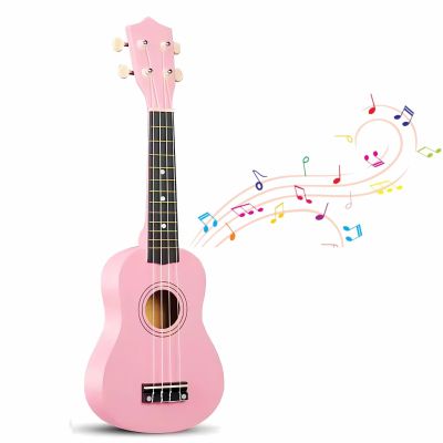 21 Inch 4 String Wooden Acoustic Guitar Ukulele Musical Instruments Perfect For Beginner (Pink)