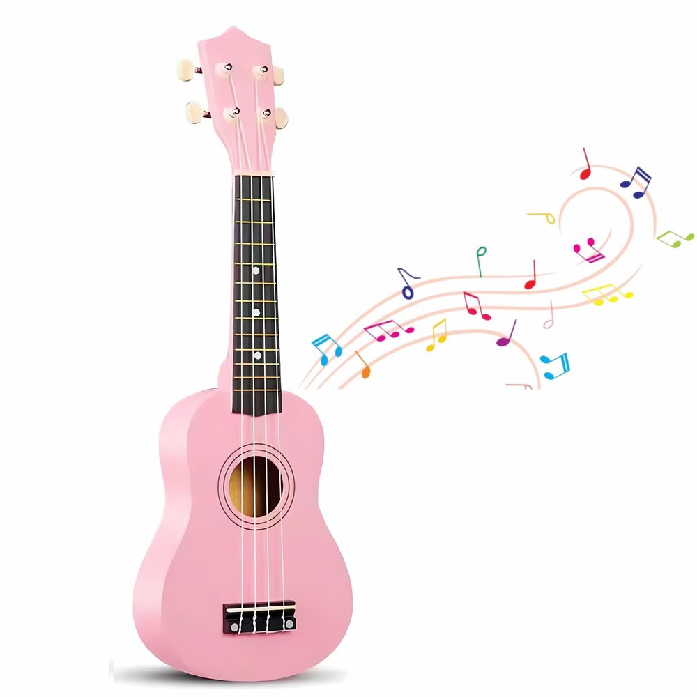 21 Inch 4 String Wooden Acoustic Guitar Ukulele Musical Instruments Perfect For Beginner (Pink)