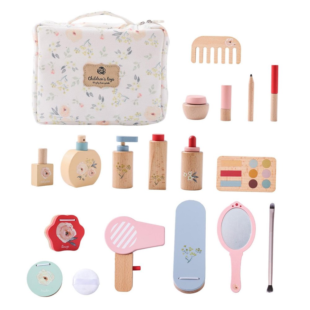 FytStycale Kids Pretend Play Makeup Set Pretend Play Makeup Beauty Set Makeup Set Toy Wooden Makeup Toys for Girls