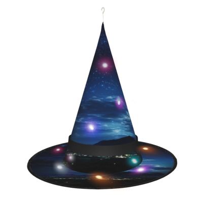 Zhuanyun Blue Galaxy Star Moon Mountain print Pointed Hat Halloween Witch Hat Witch Witch Cosplay Accessories