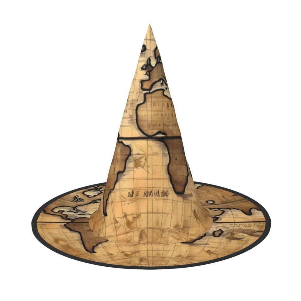 BGSHJVF Ancient Map World Globe Print Halloween Witch Hat Cosplay Caps Halloween Decoration Costume Accessories For Halloween Party