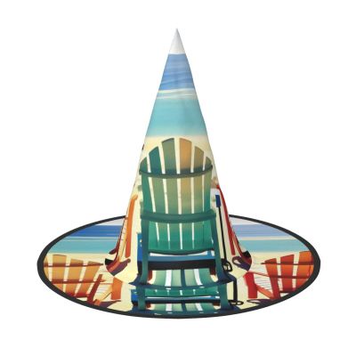 BGSHJVF Beach Scene With Chairs Print Halloween Witch Hat Cosplay Caps Halloween Decoration Costume Accessories For Halloween Party