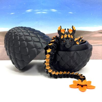 3D Printed Dragon with Dragon Egg, Articulated Black and Orange Cherry Blossom Dragon, Executive Desk Toy, Fidget ADHD Autism Toy D064-BE