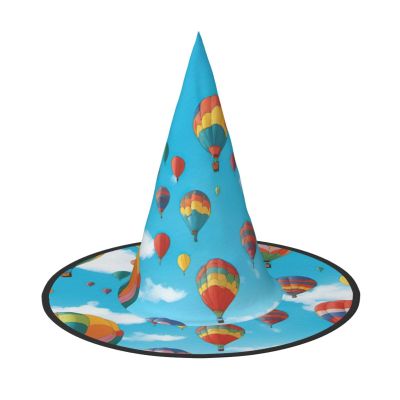 BGSHJVF Colorful Balloons Blue Sky Print Halloween Witch Hat Cosplay Caps Halloween Decoration Costume Accessories For Halloween Party