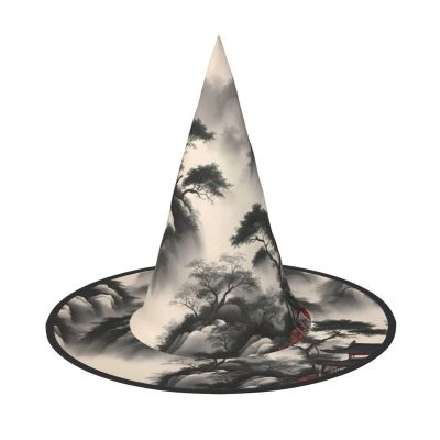 BGSHJVF Landscape Painting Print Halloween Witch Hat Cosplay Caps Halloween Decoration Costume Accessories For Halloween Party