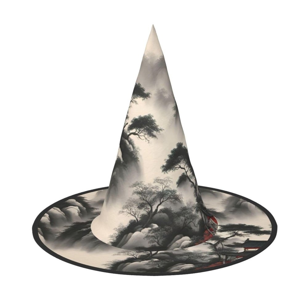 BGSHJVF Landscape Painting Print Halloween Witch Hat Cosplay Caps Halloween Decoration Costume Accessories For Halloween Party