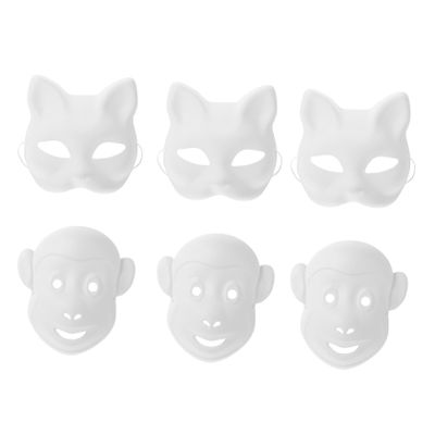 Alasum 6pcs Paintable Face Masks Blank Masks for Arts Crafts Party Decorations and Costume Events for Creative Projects Cat Designs