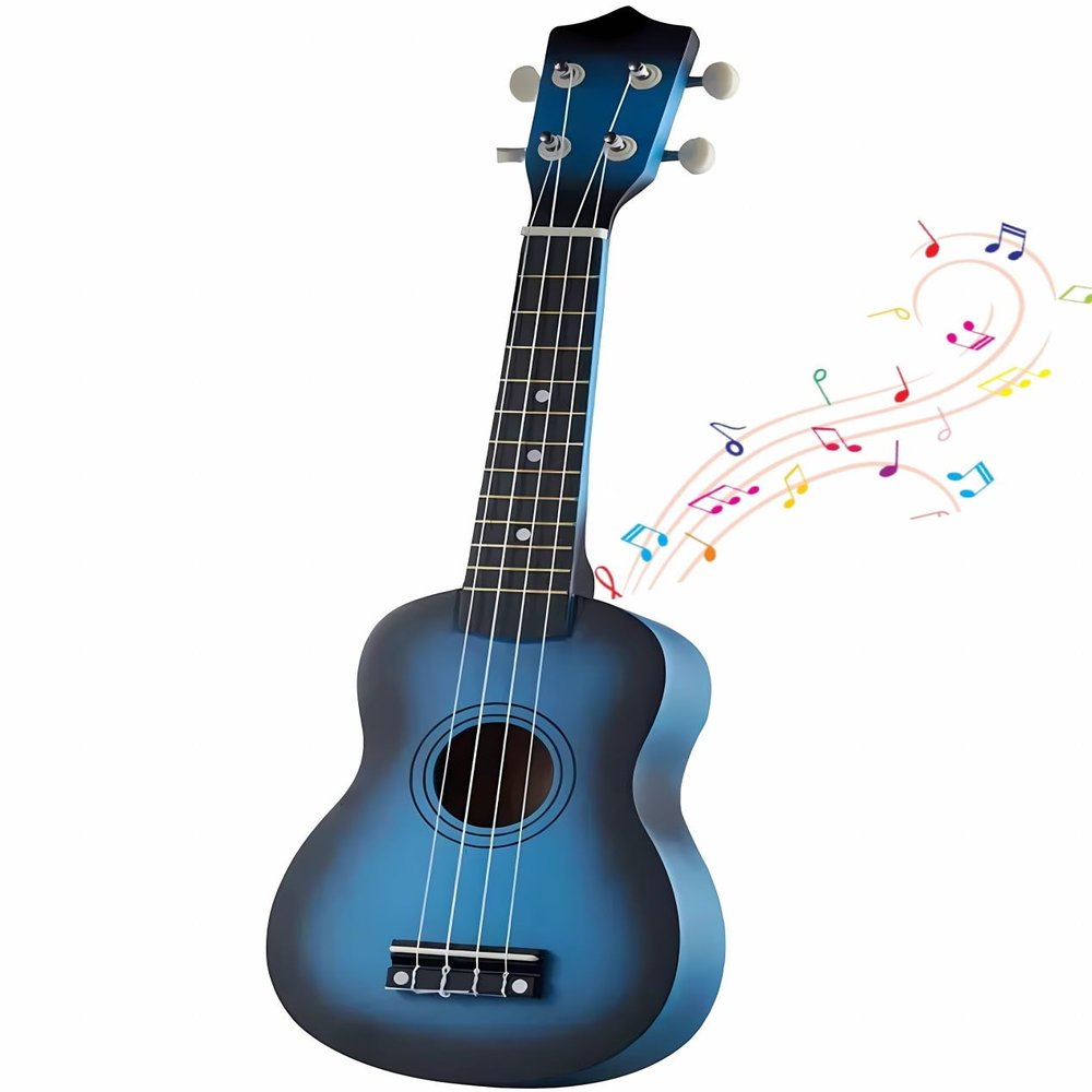 21 Inch 4 String Wooden Acoustic Guitar Ukulele Musical Instruments Perfect for Beginner (Blue)