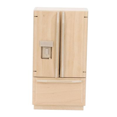 1: 12 Miniature Doll Fridge Simulation Double Door Refrigerator Mini Wood Refrigerator Model Doll House Fridge Toy for DIY