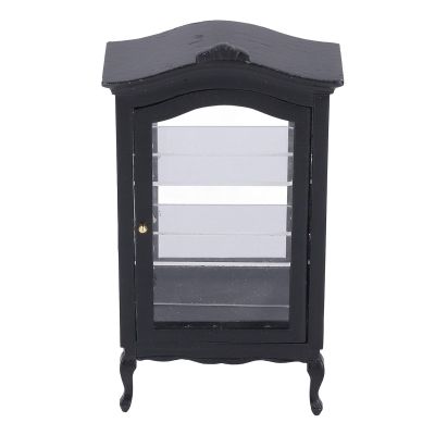 1:12 Scale Doll House Display Shelf Cabinet Miniature Furniture Display Shelf Black Display Cabinet with Transparent Window Dream Display Cabinet for Doll House Accessory