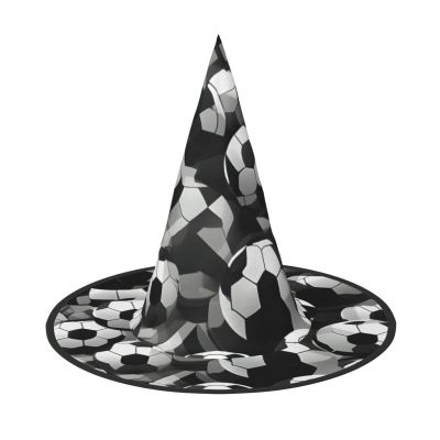 BGSHJVF Black And White Soccer Ball Pattern Print Halloween Witch Hat Cosplay Caps Halloween Decoration Costume Accessories For Party