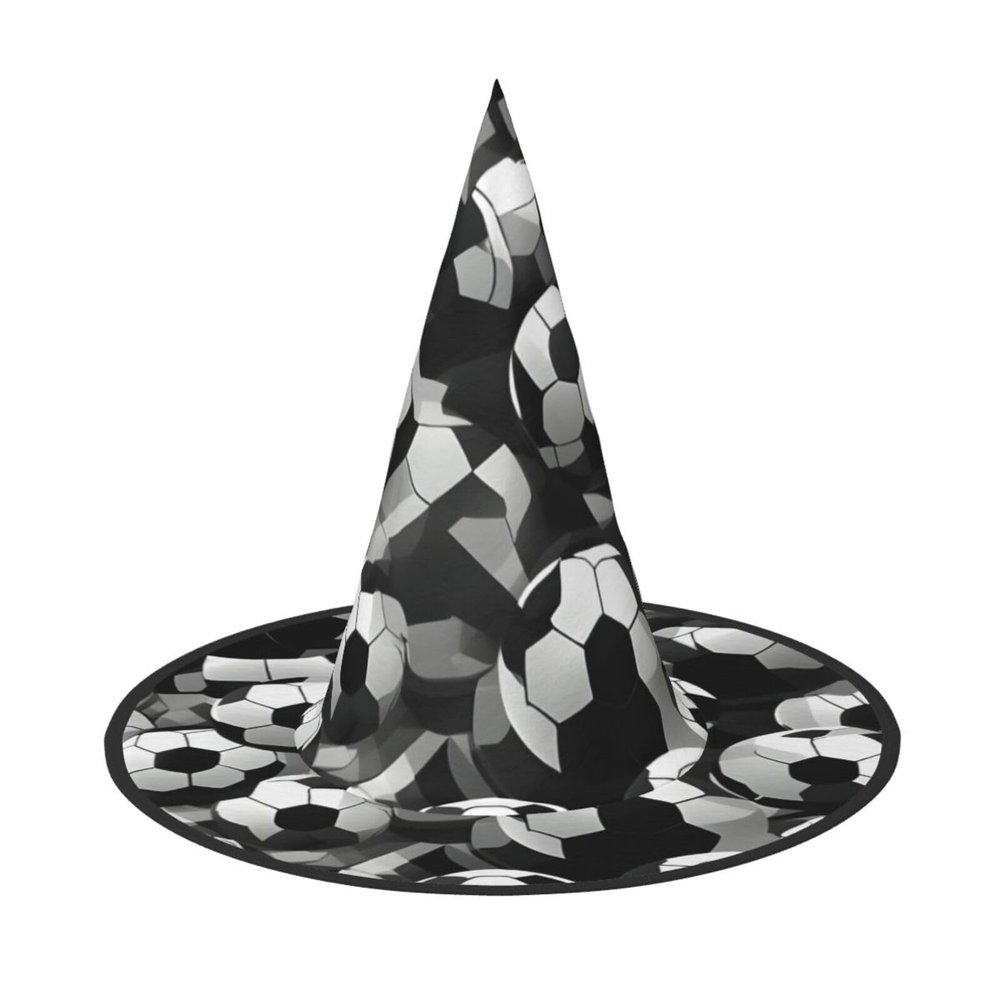 BGSHJVF Black And White Soccer Ball Pattern Print Halloween Witch Hat Cosplay Caps Halloween Decoration Costume Accessories For Party