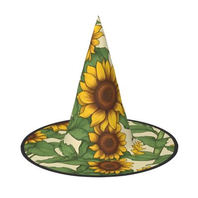 BGSHJVF Sunflower Print Halloween Witch Hat Cosplay Caps Halloween Decoration Costume Accessories For Party