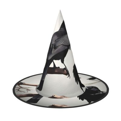 BGSHJVF Black Crow Birds On A Branch Print Halloween Witch Hat Cosplay Caps Halloween Decoration Costume Accessories For Party
