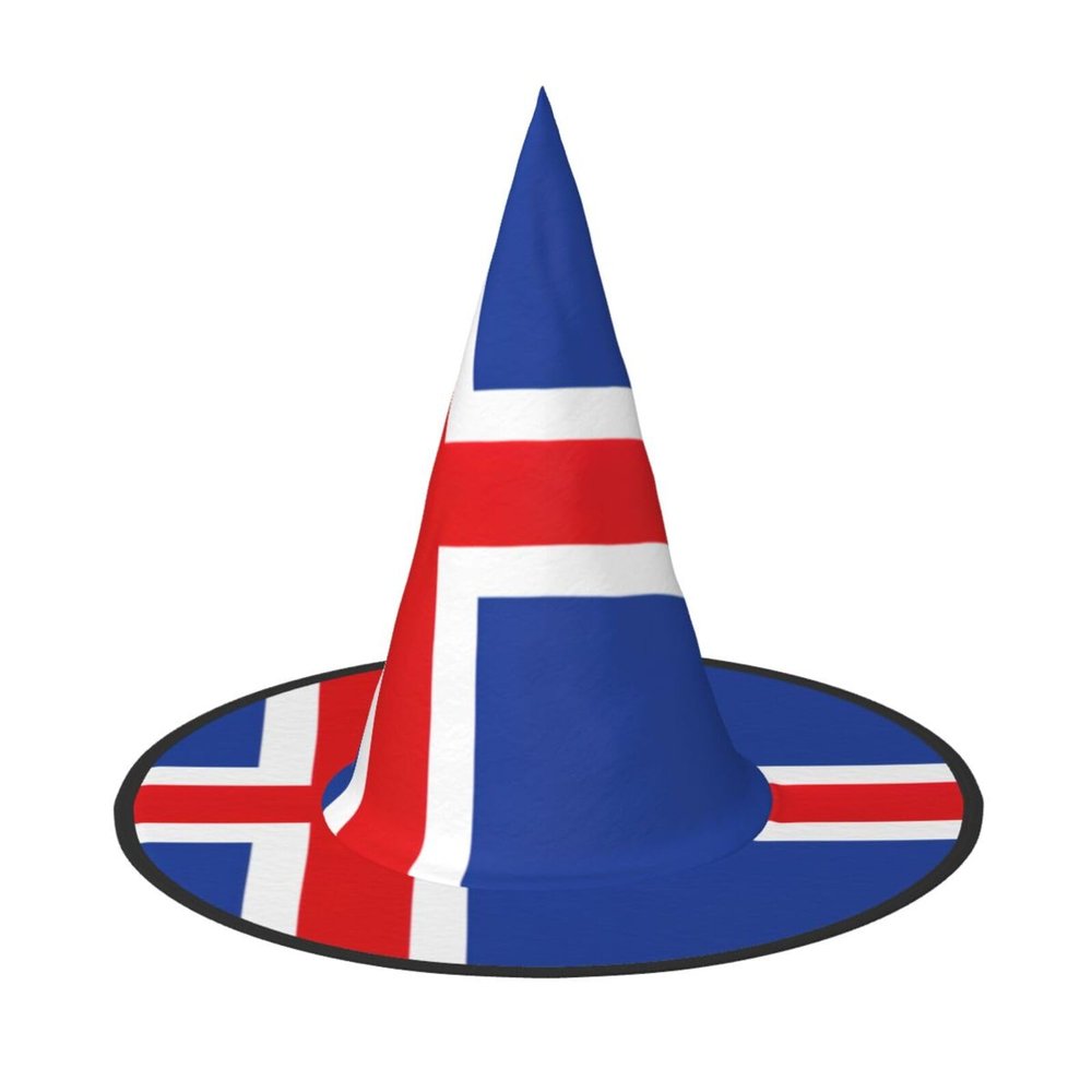 BGSHJVF Flag Of Iceland Print Halloween Witch Hat Cosplay Caps Halloween Decoration Costume Accessories For Party