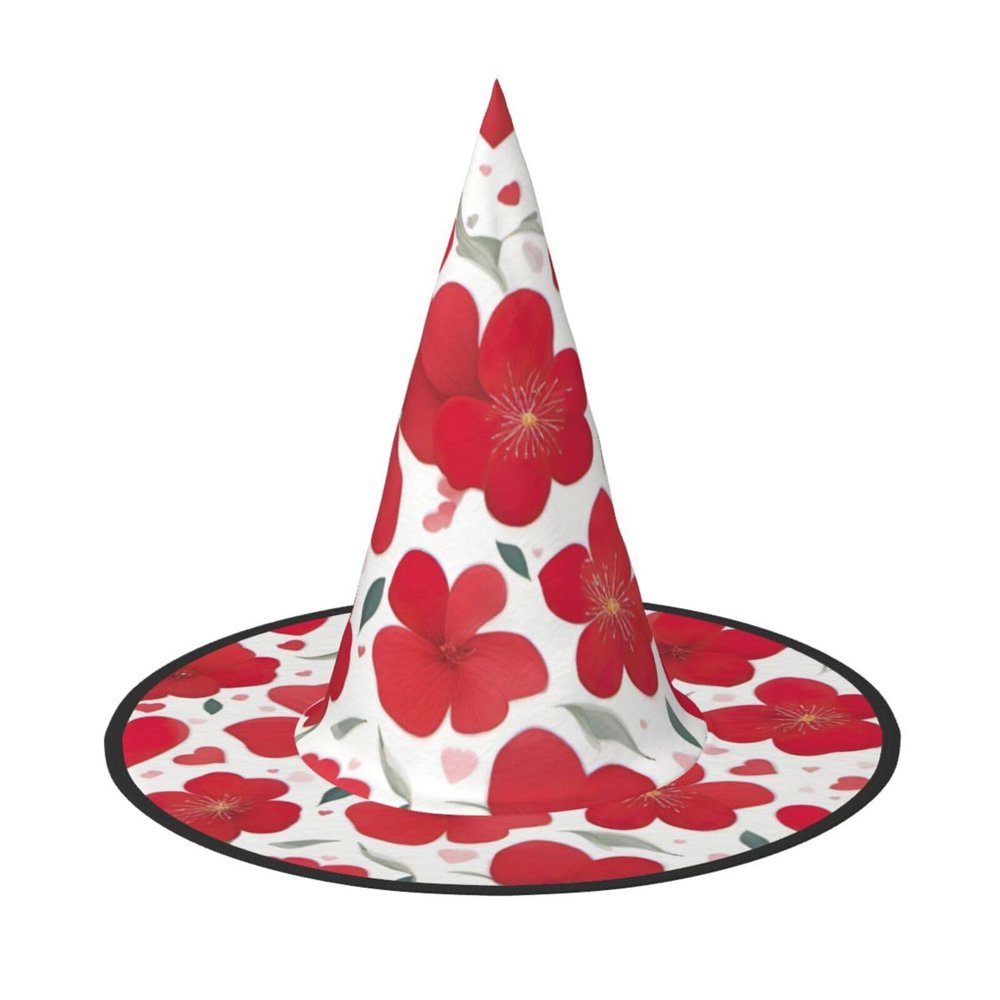 BGSHJVF Valentine'S Day Red Heart Flower Print Halloween Witch Hat Cosplay Caps Halloween Decoration Costume Accessories For Party