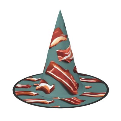 BGSHJVF Streaky Bacon Pattern Print Halloween Witch Hat Cosplay Caps Halloween Decoration Costume Accessories For Party
