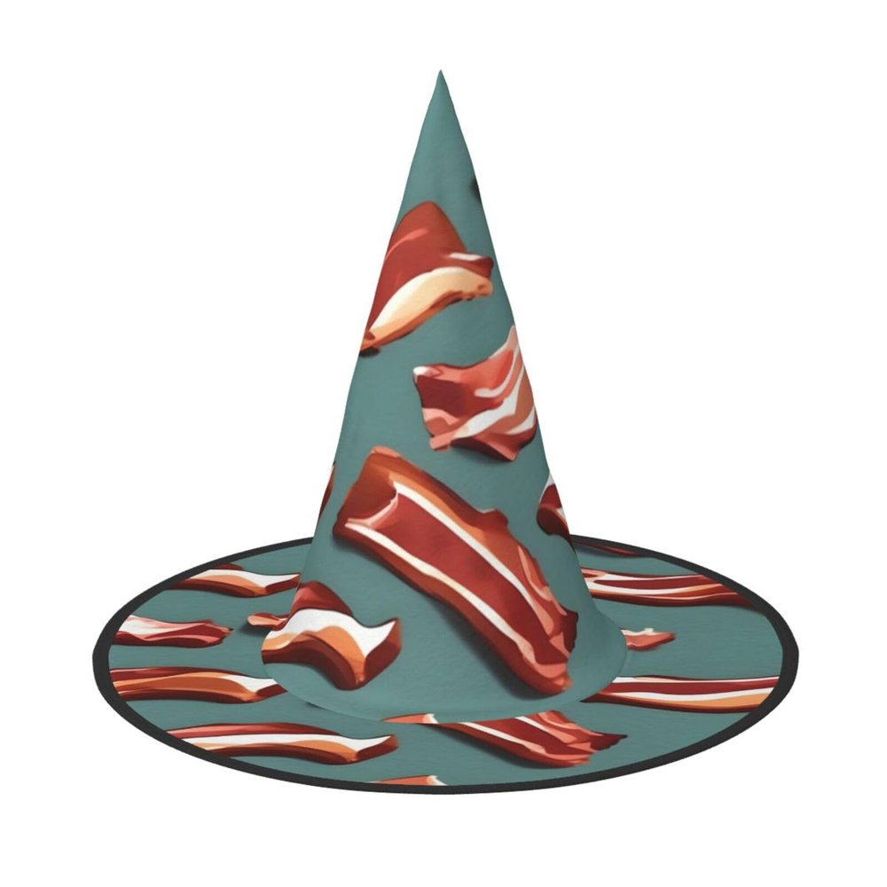 BGSHJVF Streaky Bacon Pattern Print Halloween Witch Hat Cosplay Caps Halloween Decoration Costume Accessories For Party