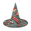 BGSHJVF Streaky Bacon Pattern Print Halloween Witch Hat Cosplay Caps Halloween Decoration Costume Accessories For Party view 1