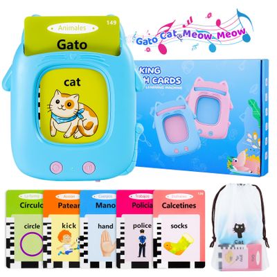 Toddler Toys Talking Flash Cards for 1 2 3 4 5 6 Year Old Boy Girl Birthday Gift, Montessori Educational Bilingual Spanish & English Learning Toy for Toddlers 1-3, Sensory Toys for Kids with Autism