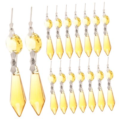 BEBEMOKO 20pcs Yellow Chandelier Pendants Octagonal Beads and Prisms for DIY Home Decor Wedding Displays and Craft Projects