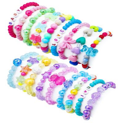 Asivsa 18 Pcs Kids Bracelets for Girls Cute Beaded Bracelets Little Girls Jewelry Letter Flower Star Pink Toddler Bracelets Set Gift