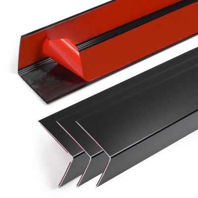 Jiekayi 4PCS 45" Black Metal Corner Protectors, Aluminum Self Adhesive Corner Guards, Metal Wall Edge Protector Strip, Furniture Corner Protectors, Wall Cabinet Baseboard Decoration 45" x 1"