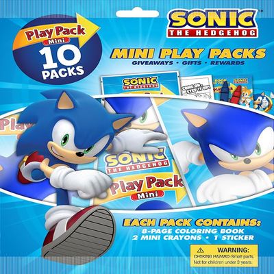 Sonic the Hedgehog Play Packs | Sonic Party Favors | Sonics Coloring Pad, 2 Mini Crayons, and a Sticker | Officially Licensed | 10-Pack Goodie Bags