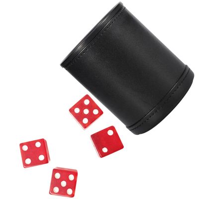 HOOTNEE Pu Leather Dice Cup with Felt Lining for Quiet Rolling Includes Transparent Red Dice for Home and Bar Games