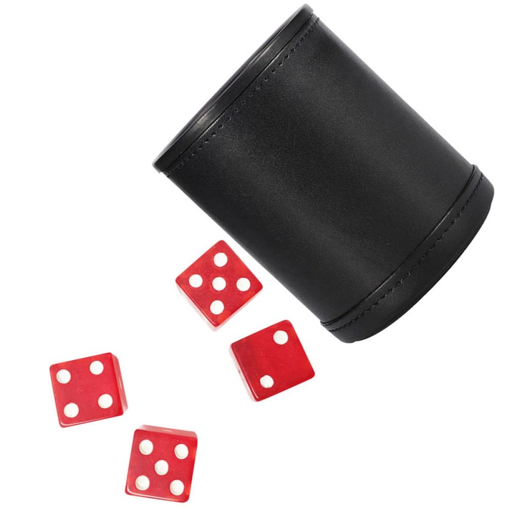 HOOTNEE Pu Leather Dice Cup with Felt Lining for Quiet Rolling Includes Transparent Red Dice for Home and Bar Games