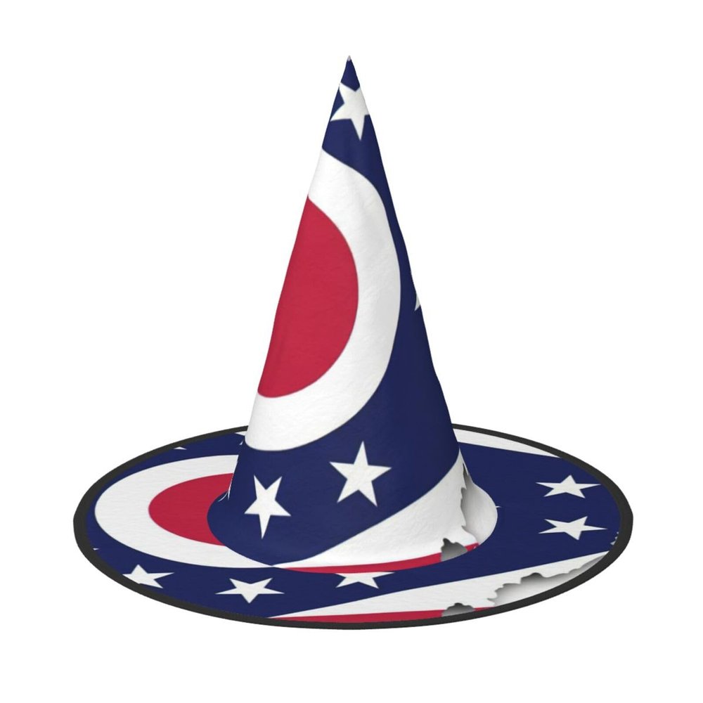 BGSHJVF Ohio State Flag Map Print Halloween Witch Hat Cosplay Caps Halloween Decoration Costume Accessories For Party