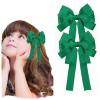 2pc Bontique Ribbon Hair Bows Clip Barrettes Cute Alligator Hairpins For Teens Toddlers Baby Girls Kids Stylish Handmadehair Accessories for Her Everyday Wear, Green (D) view 1