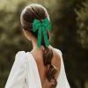 2pc Bontique Ribbon Hair Bows Clip Barrettes Cute Alligator Hairpins For Teens Toddlers Baby Girls Kids Stylish Handmadehair Accessories for Her Everyday Wear, Green (D) view 4