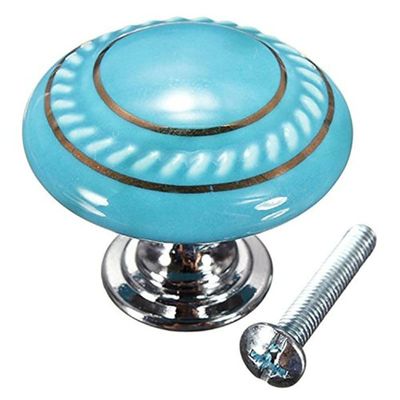 10pcs Chinese Style Round Ceramic Door Knob -VintaHand Painted Pull - Kid's Children's Furniture Drawer Handles Decorative - (Color: Blue)