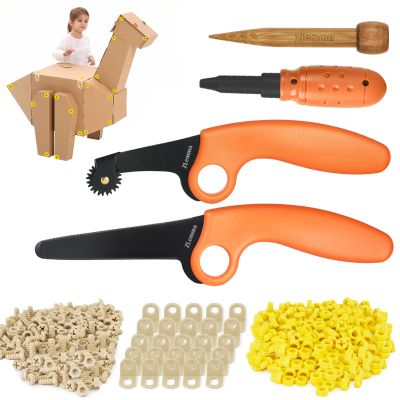 ZLemma Cardboard Construction Tools Kit 966-pieces, Cardboard Project Tools for at Home Play + Classroom Learning, Reusable Tools for Boys and Girls