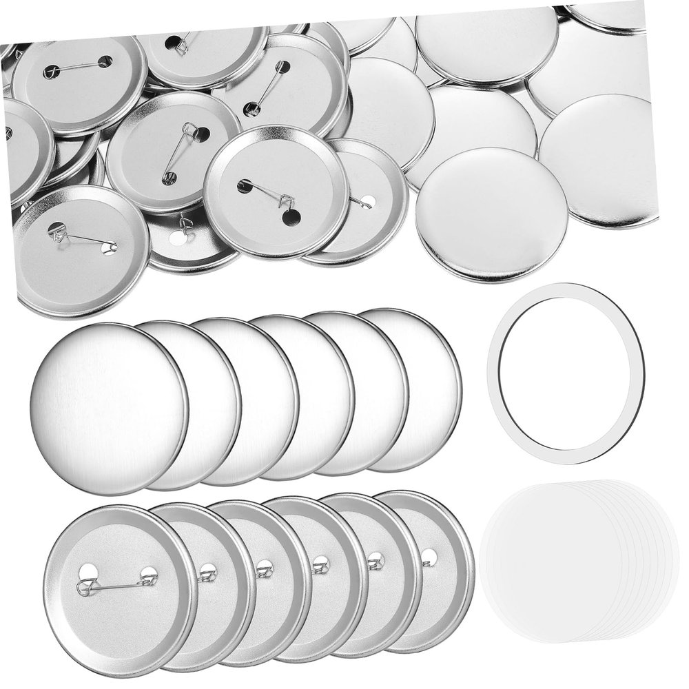 Anneome 100sets Button Badge Making Supplies Iron Round Pins Covers Films and Washers for Crafting Custom Badges for Teams and Events